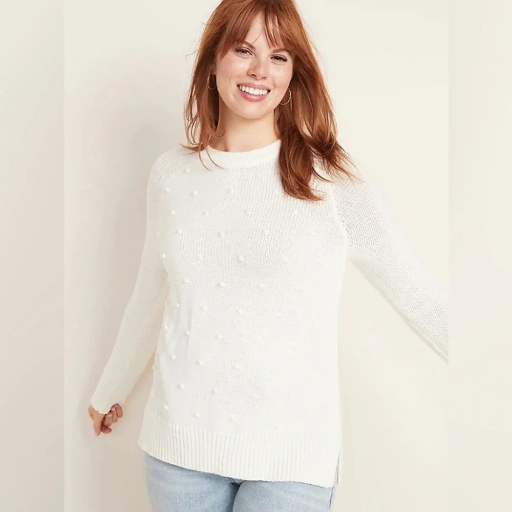 Old Navy Textured Pom Pom Crew-Neck Sweater Women’s Large off white NEW
